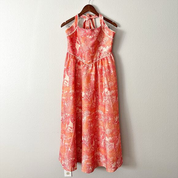 Mika & Gala Tropical Orange Halter Maxi Dress Women's US Size XL  NEW - Picture 2 of 15
